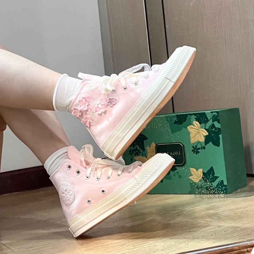 Embroidery Designer - 여성용 자수 캔버스 스니커즈 체리 핑크,
