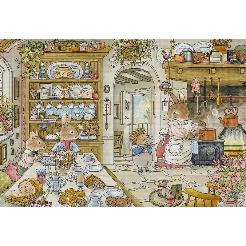Embroidery Kitchen - 토끼의 주방 만화 동물 패턴 크로스