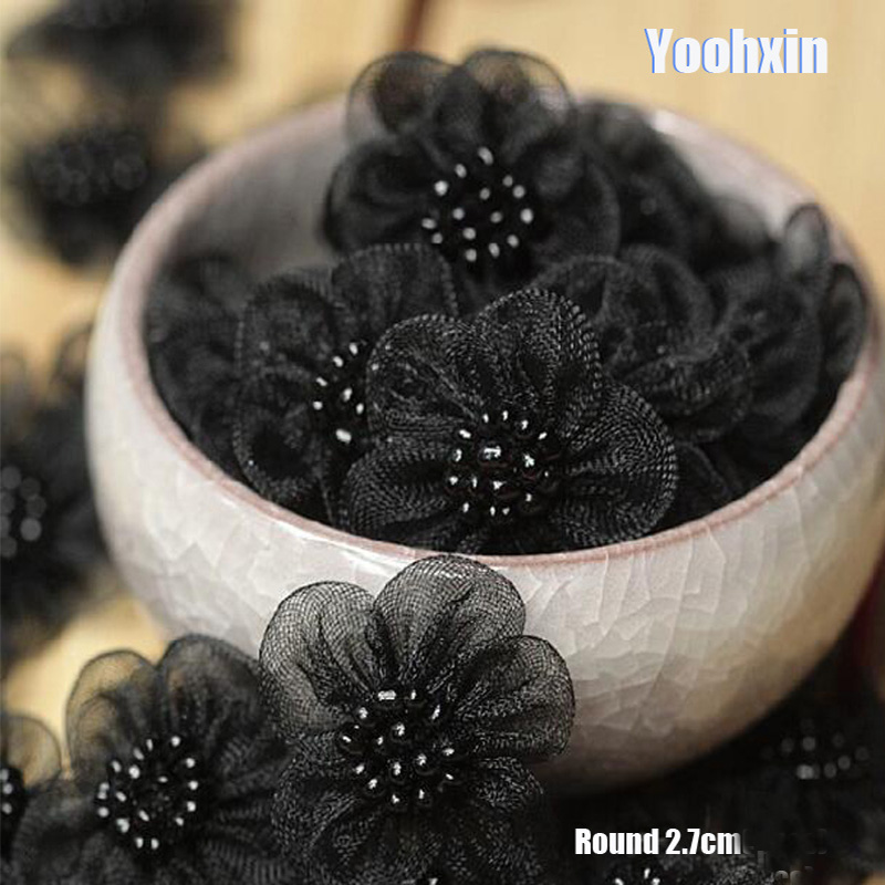 Embroidery On Black Shirt - 3개입 핫 3D 블랙 플라워 자수