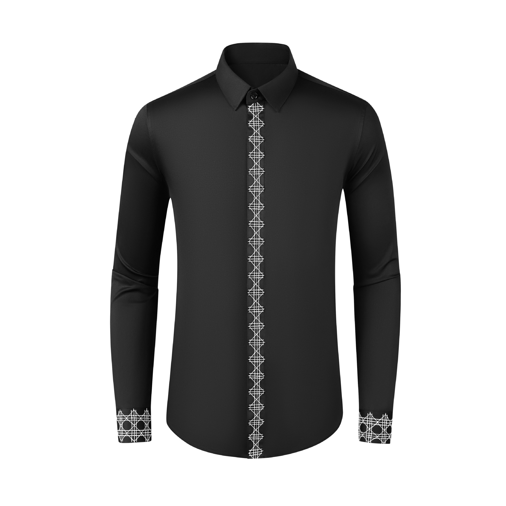 Embroidery On Black Shirt - 남성용 면 조합 상의, 앞소매 망사