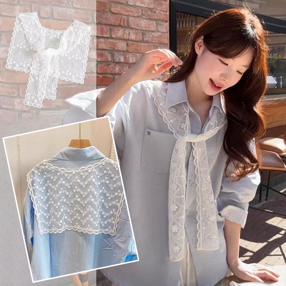 Embroidery Blouse - 여성을위한 프랑스 레이스 숄 스카프 우아한