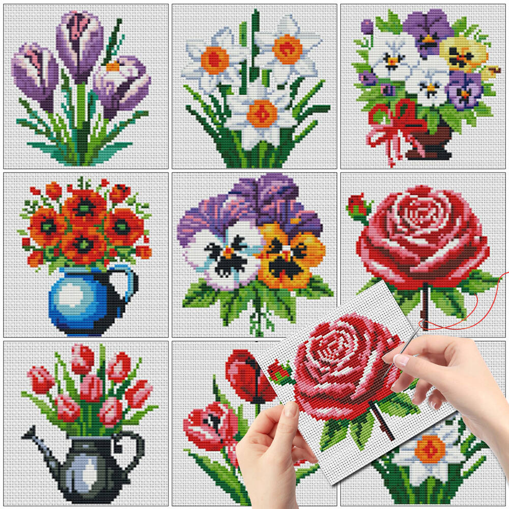 Embroidery Design Patterns Flowers - Evershine 8pcs 미니 꽃 크로스 스티치