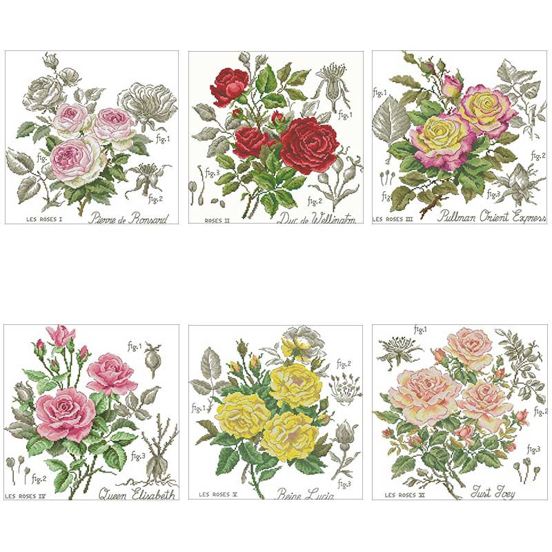 Embroidery Rose Stitch - 그림자 장미 패턴 계산 11CT 14CT
