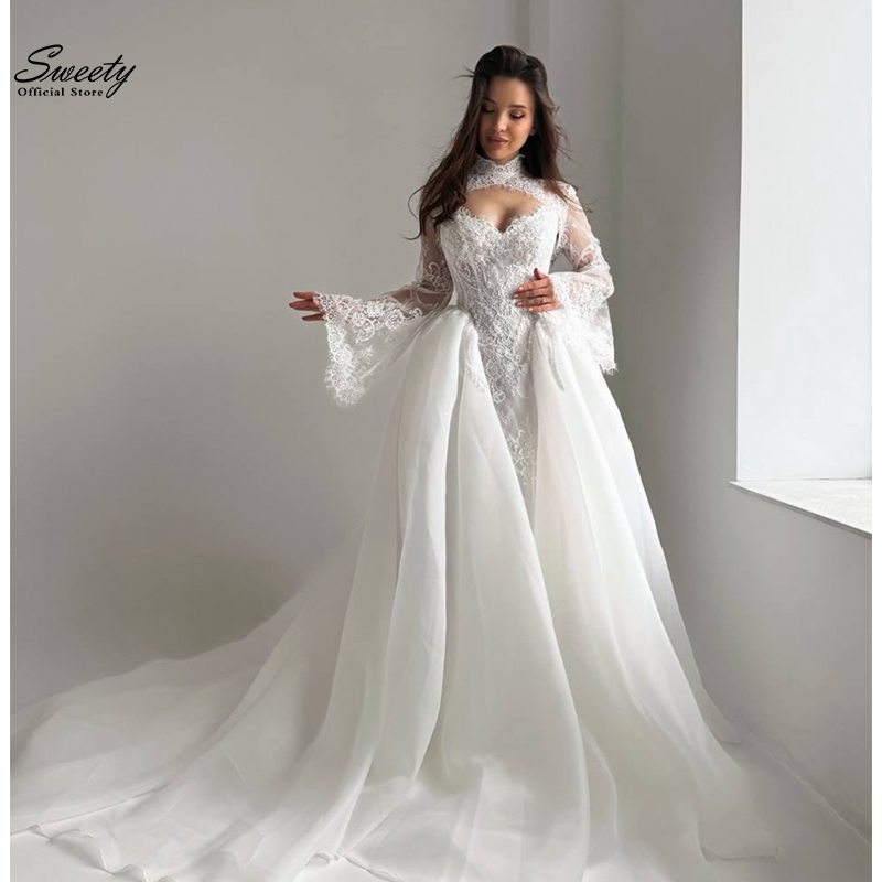 고품질 레이스 웨딩드레스 오간자 자수 A라인 볼 가운  - Embroidery Organza 리뷰 및 가격