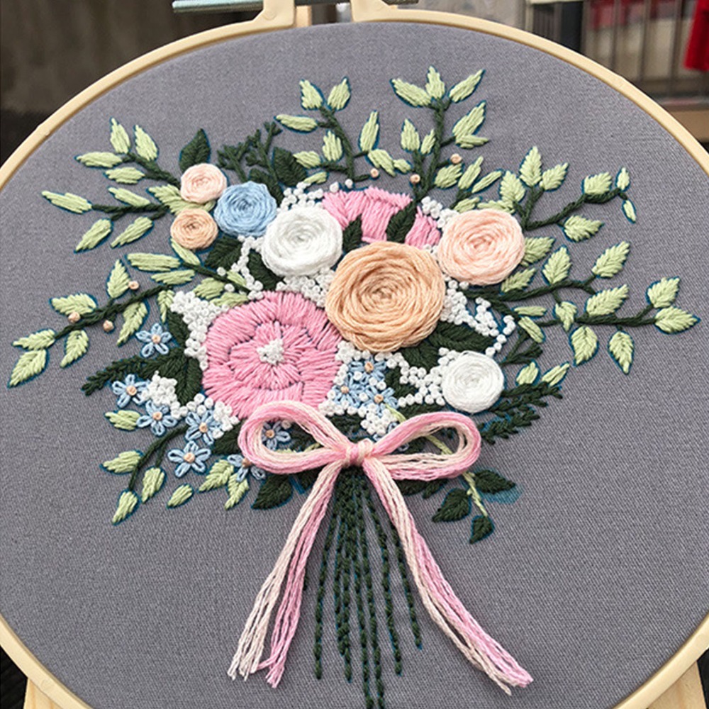 프린트 패턴 자수 스타터 키트 3D 꽃 디자인 컬러 실 - Embroidery Design Patterns Flowers 리뷰 및 가격
