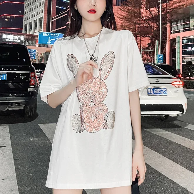 여성용 여름 캐주얼 티셔츠: 다이아몬드 카툰 프린트 반 - Embroidery A 리뷰 및 가격