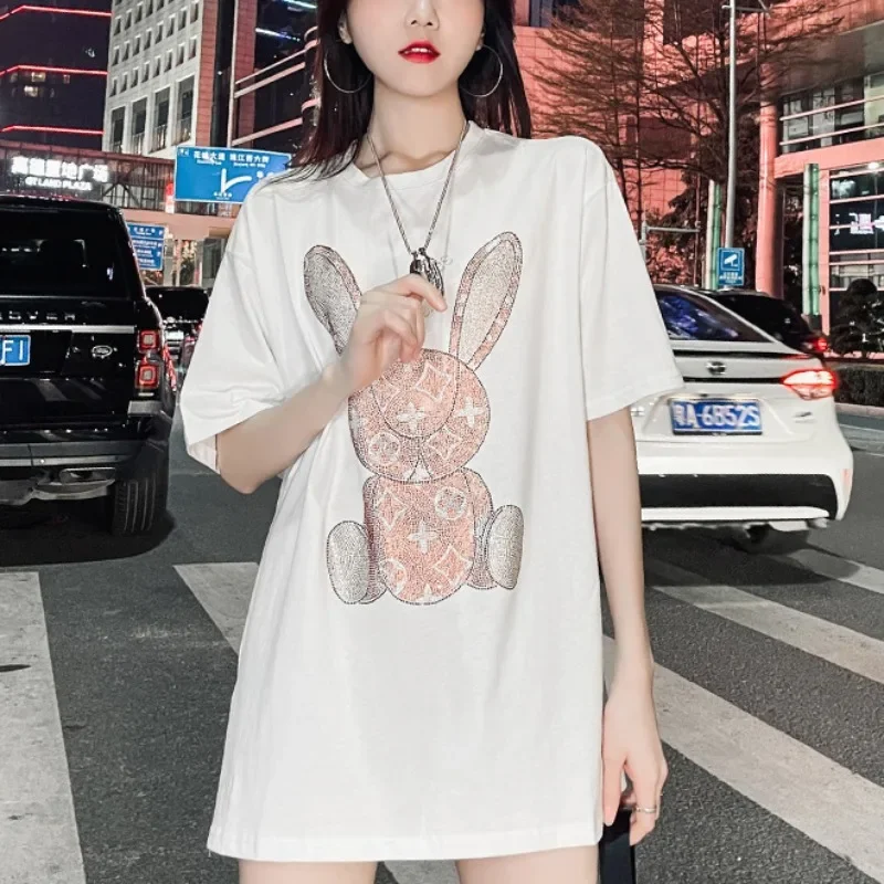 여성용 여름 캐주얼 티셔츠: 다이아몬드 카툰 프린트 반 - Embroidery A 리뷰 및 가격