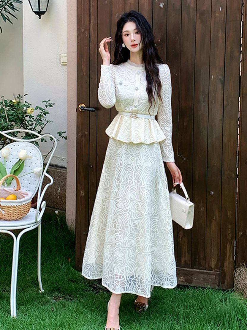고급스러운 이브닝 레이스 투피스 드레스 세트 여성용 가 - Embroidery Blouse 리뷰 및 가격