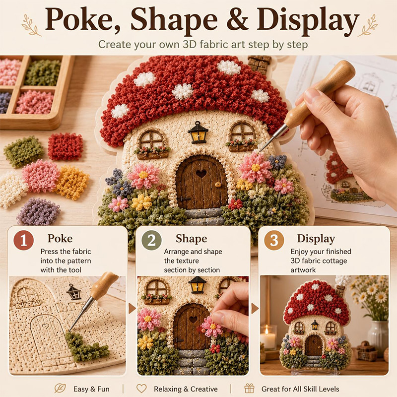 3D 버섯집 포케 아트 DIY 키트 패브릭 펀치 니들  - Embroidery A 리뷰 및 가격