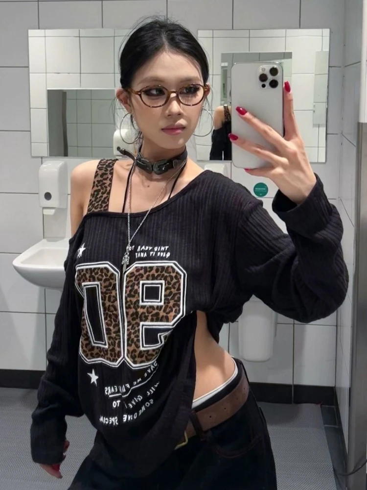 Y2K 패치워크 레오파드 프린트 티셔츠 여성 루즈핏 스 - Embroidery A 리뷰 및 가격