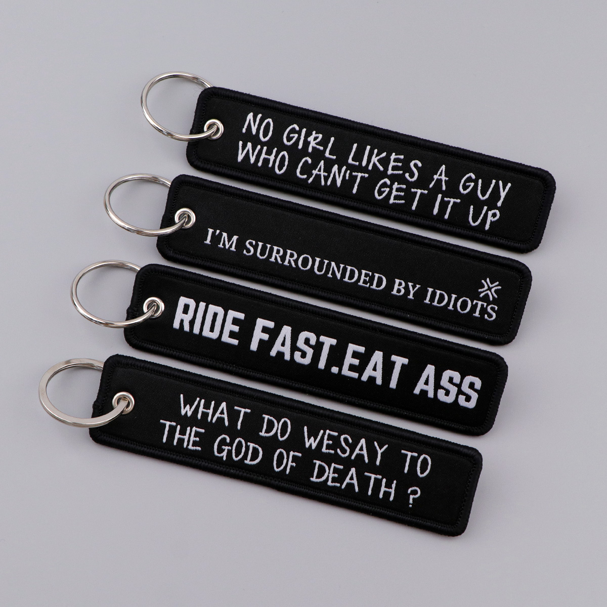 경고 문구 자수 키홀더 바이커 키 태그 여성용 남성용  - Embroidery Quote 리뷰 및 가격