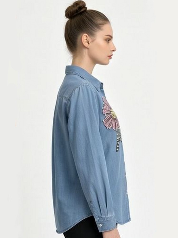 여성 데님 자수 블라우스 봄 가을 긴팔 여성 블라우스  - Embroidery Blouse 리뷰 및 가격