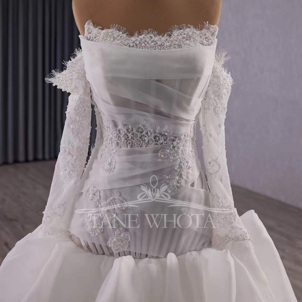 베스티도스 노비아스 보다 스트랩리스 롱 슬리브 레이스업 - Embroidery Organza 리뷰 및 가격