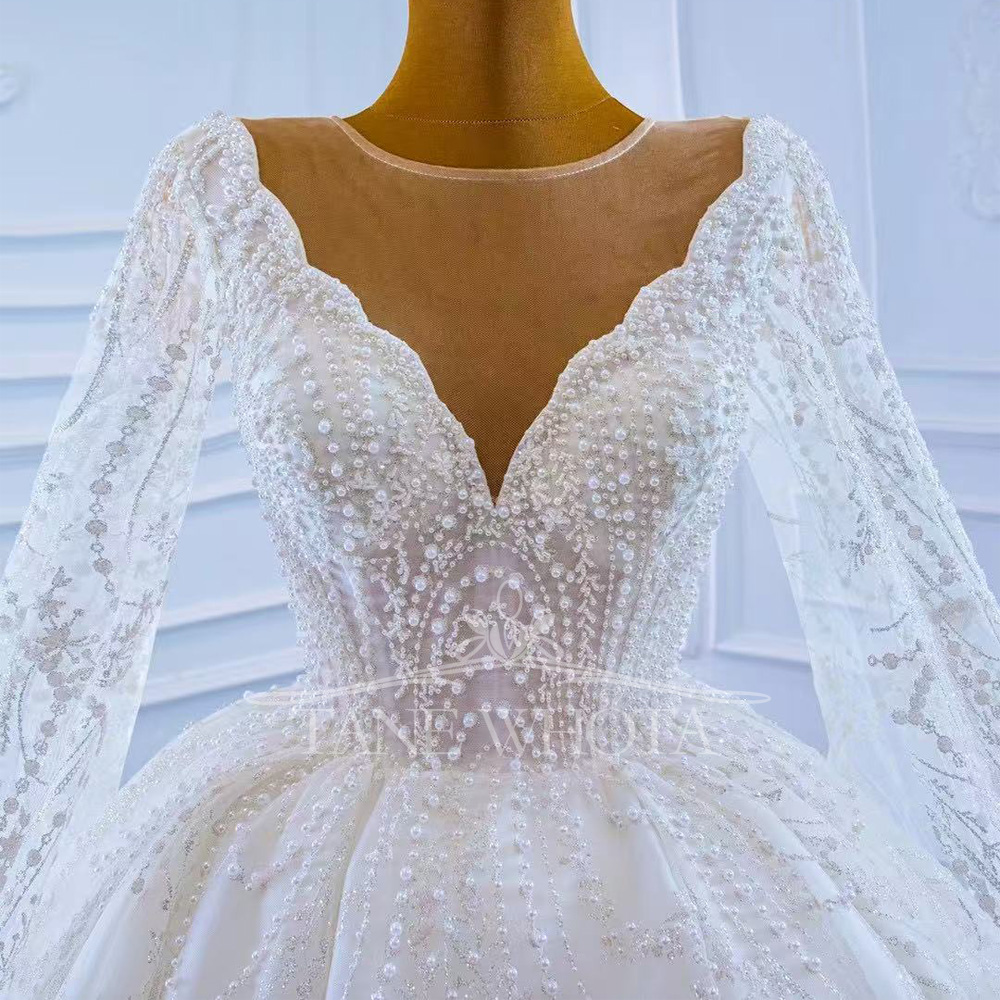 2025년 웨딩드레스, O넥 긴팔 레이스업 백 비딩 스 - Embroidery Organza 리뷰 및 가격