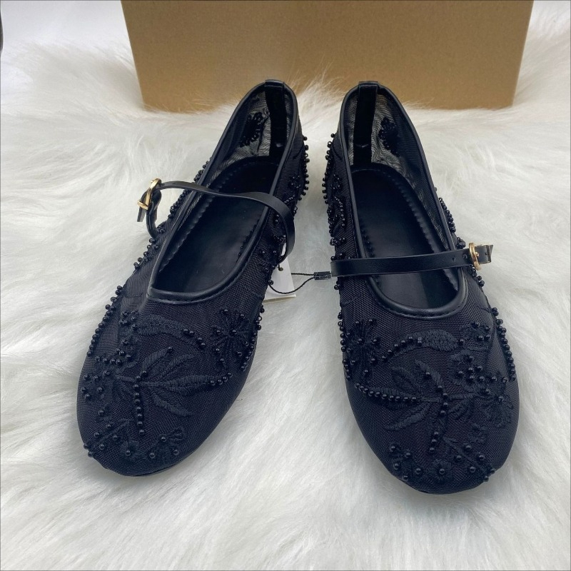 메쉬 자수 스트링 비즈 여성 발레 플랫 통기성 라운드  - Embroidery Designer 리뷰 및 가격