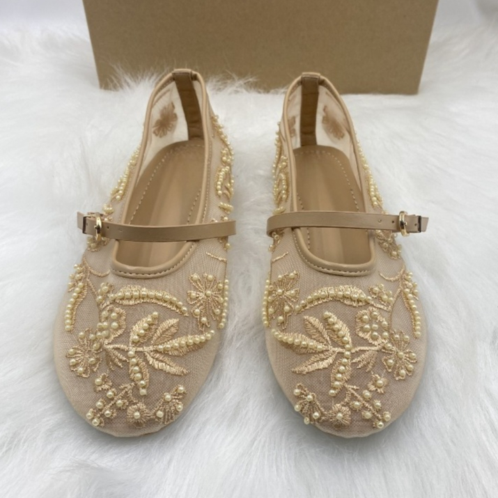 메쉬 자수 스트링 비즈 여성 발레 플랫 통기성 라운드  - Embroidery Designer 리뷰 및 가격