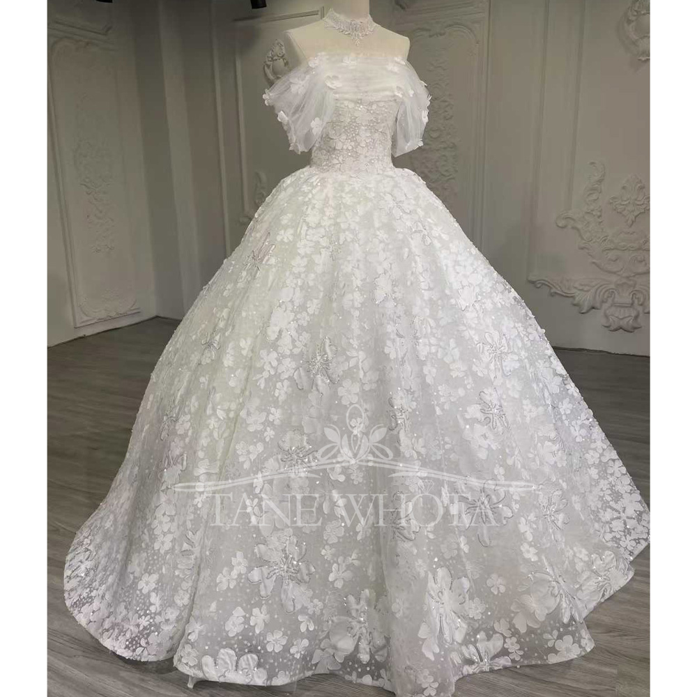 럭셔리 시퀸 웨딩드레스 2025 스트랩리스 오프숄더 레 - Embroidery Organza 리뷰 및 가격