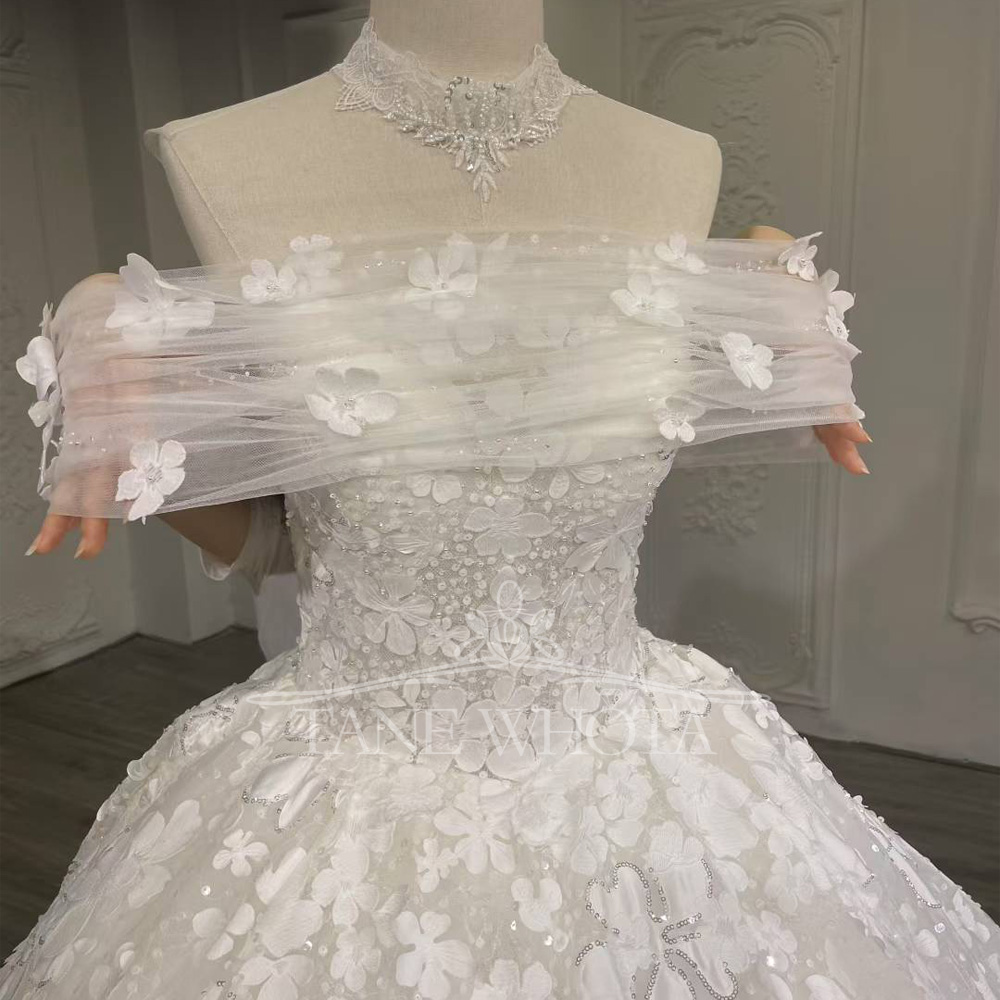 럭셔리 시퀸 웨딩드레스 2025 스트랩리스 오프숄더 레 - Embroidery Organza 리뷰 및 가격